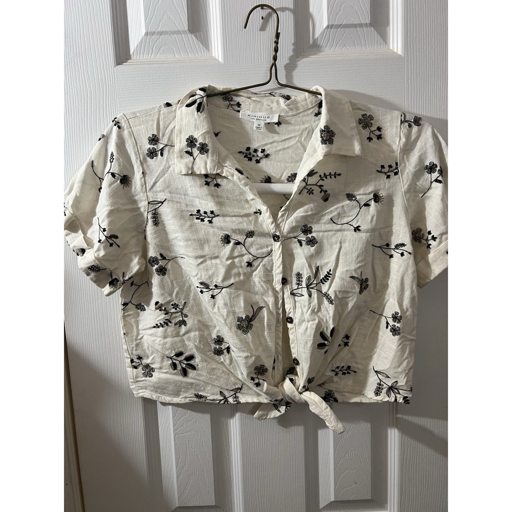 Kirious Desert Blooms Floral Crop Top Button Up Knot Sz Medium